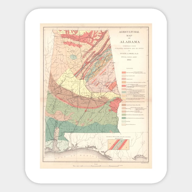 Vintage Agricultural Map of Alabama (1882) Sticker by Bravuramedia